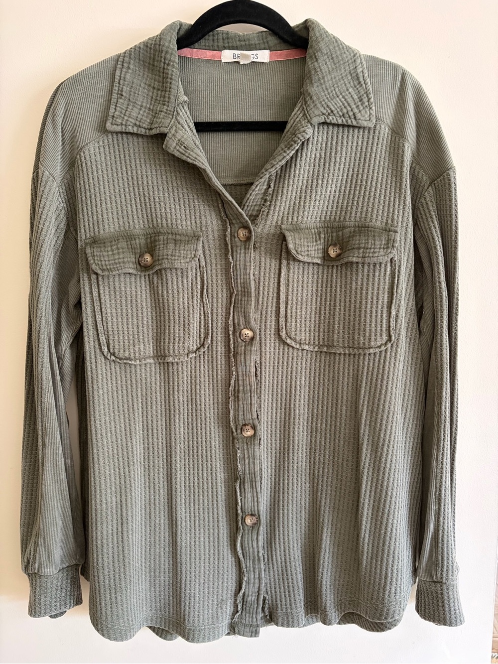 Briggs New York Olive Ribbed Knit Button-Up